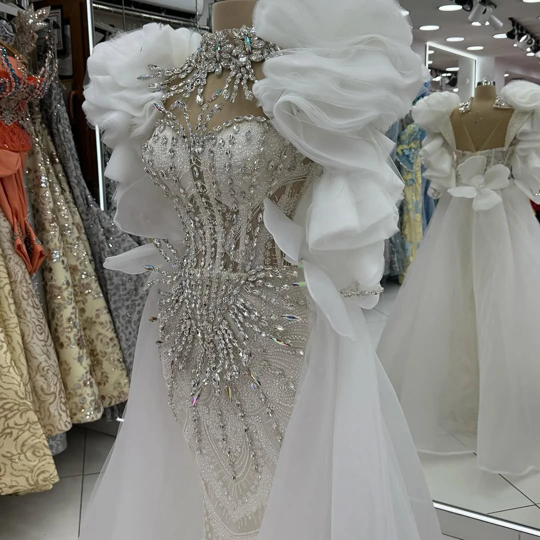 Elegant Glamorous Evening Dress With Beaded White luxury wedding dress