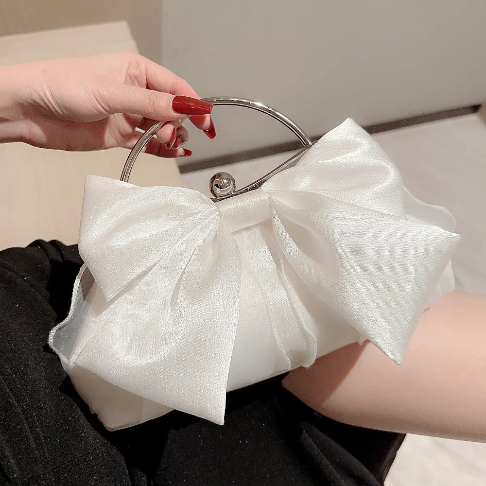 High end White Wedding Bag Banquet Handbag Evening Clutch Bowknot