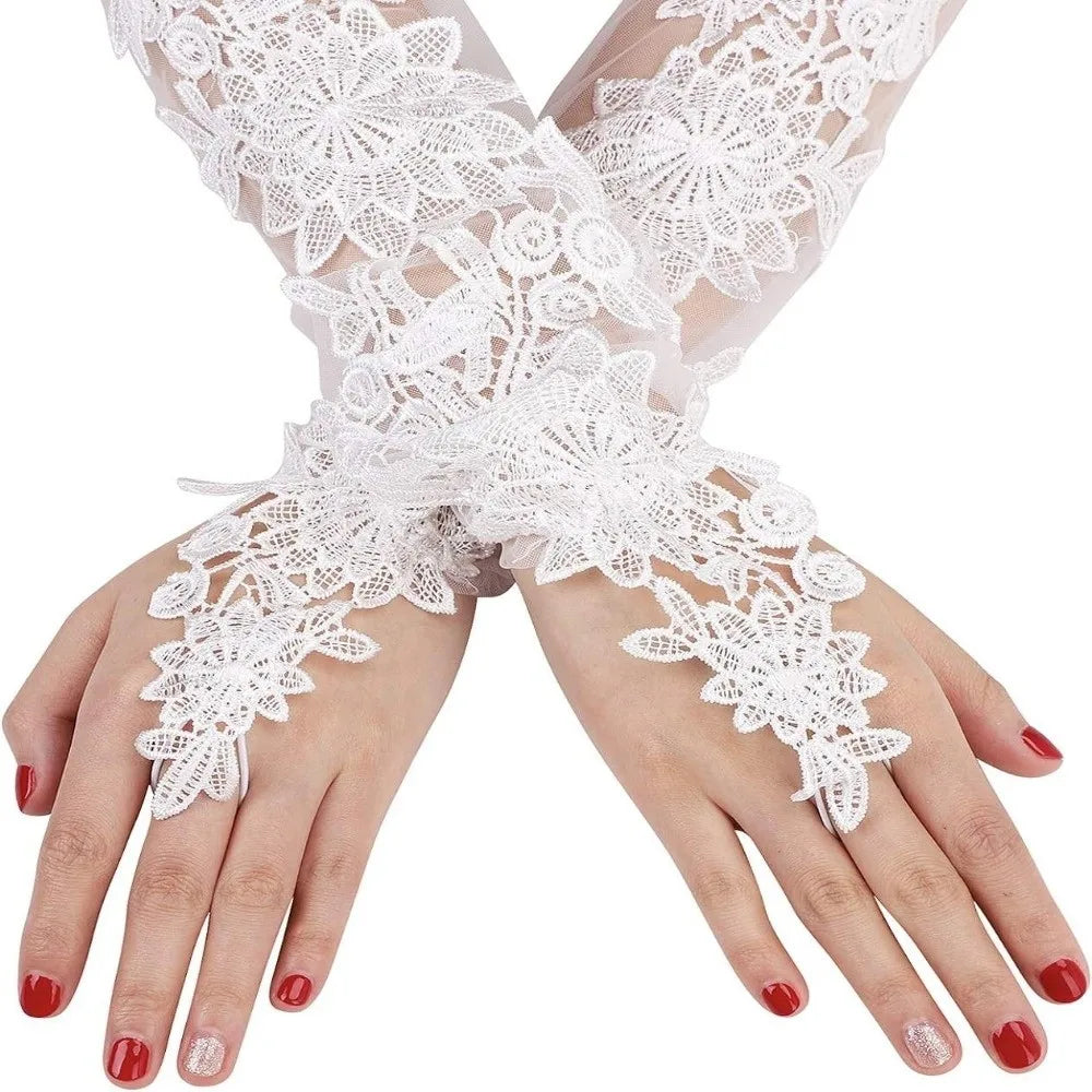 Fashion Fingerless Bridal Gloves Flower Embroidered Cosplay Gloves Lace