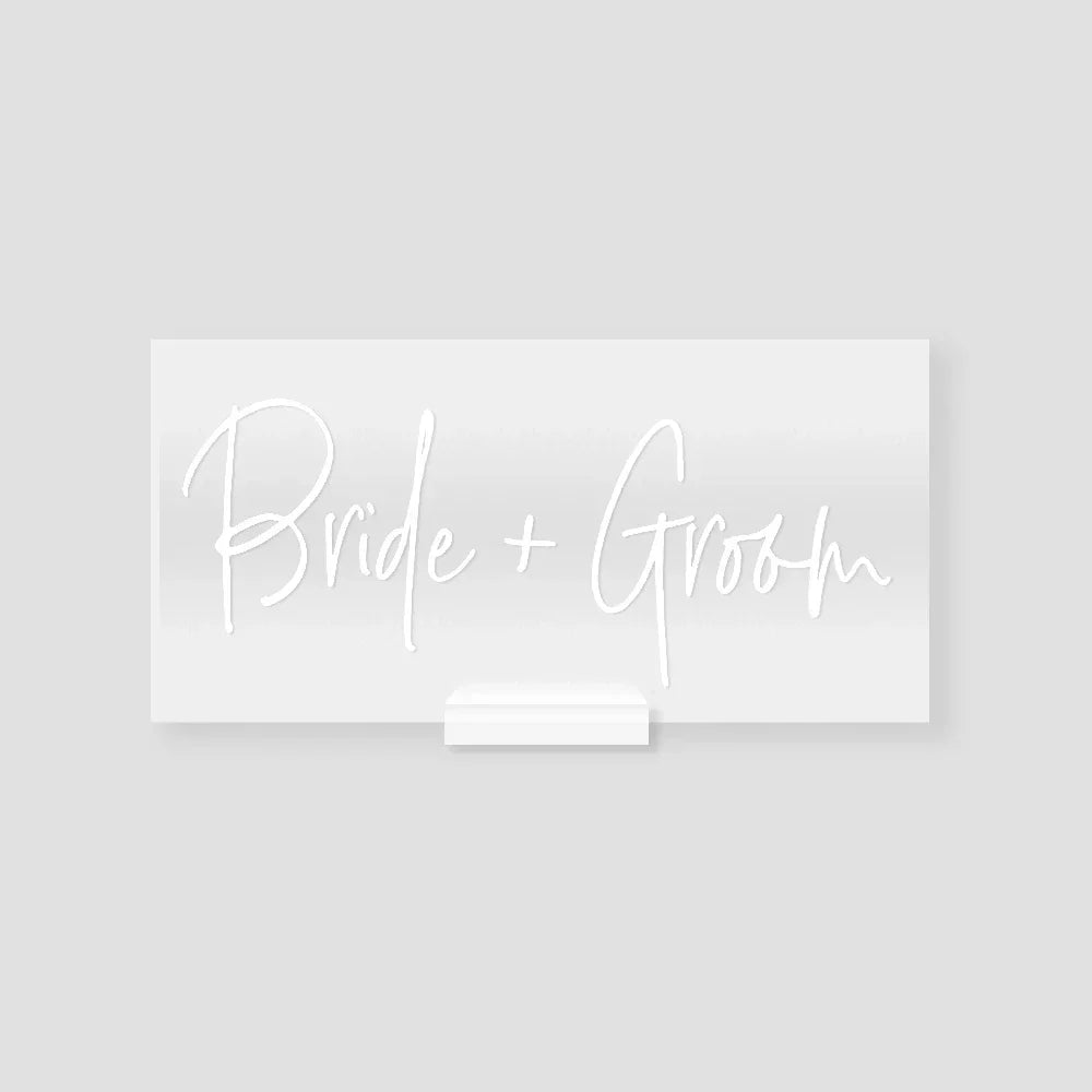 Bride and Groom Mr and Mrs Table Signs, Clear Glass Look Acrylic Head Table Sign