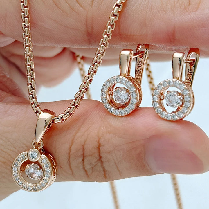 Kinel Hot 585 Rose Gold Color Bridal Wedding Jewelry Sets