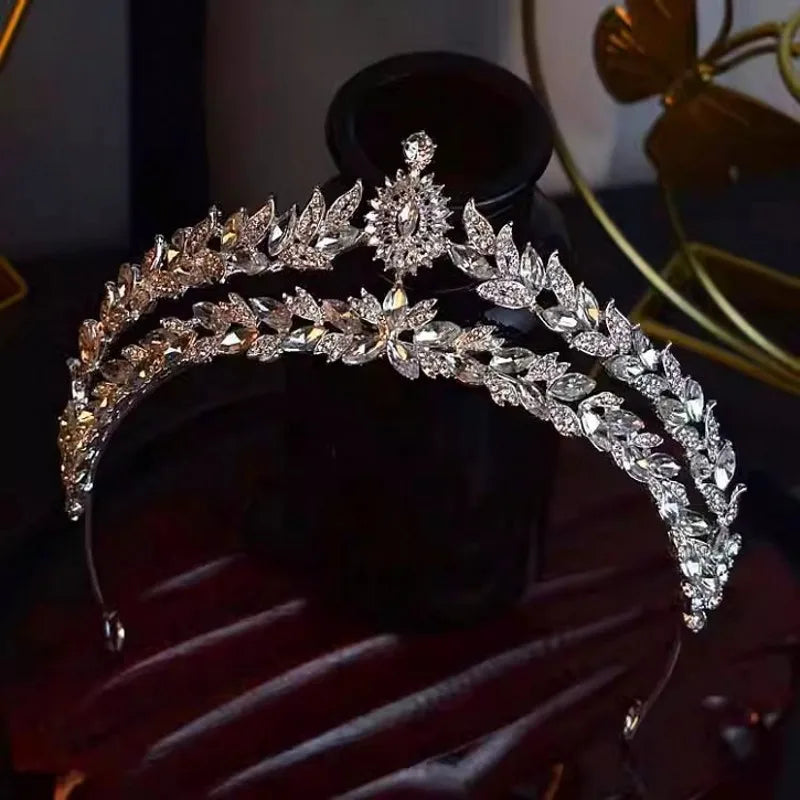 Baroque Luxury Crystal Leaf Bridal Tiaras Crown Headwear Wedding Accessories