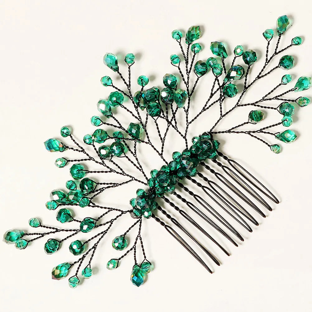 Crystal Leaf Hair Combs Wedding Bridal Accessories Vine Green European