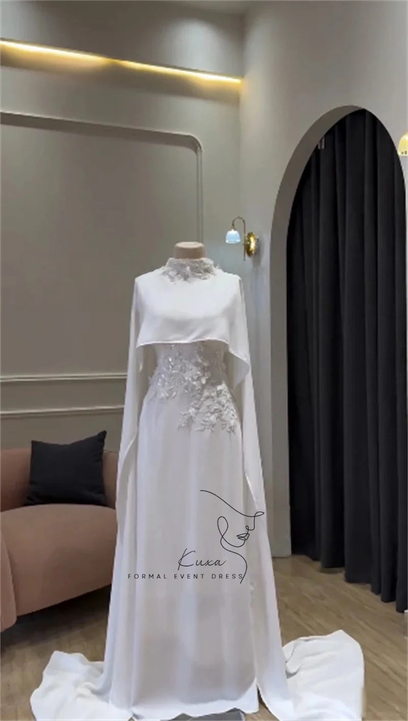 KUXA Luxury Arabic Wedding Dresses 3D Flowers Appliques Modest Bridal Gowns