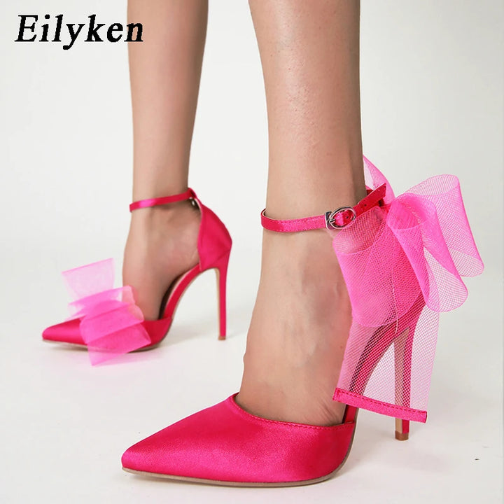 Fashion Silk Bowknot Satin Women Pumps Summer Pointed Toe High heels
