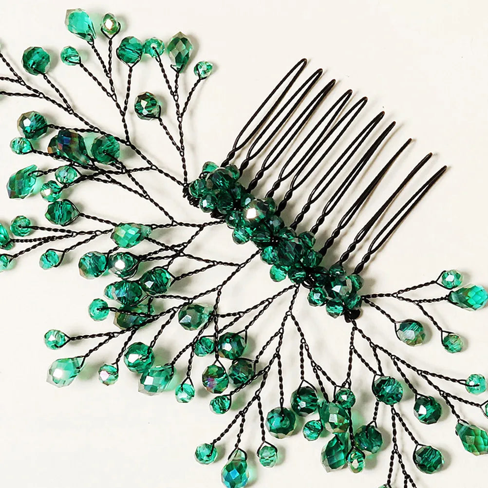 Crystal Leaf Hair Combs Wedding Bridal Accessories Vine Green European