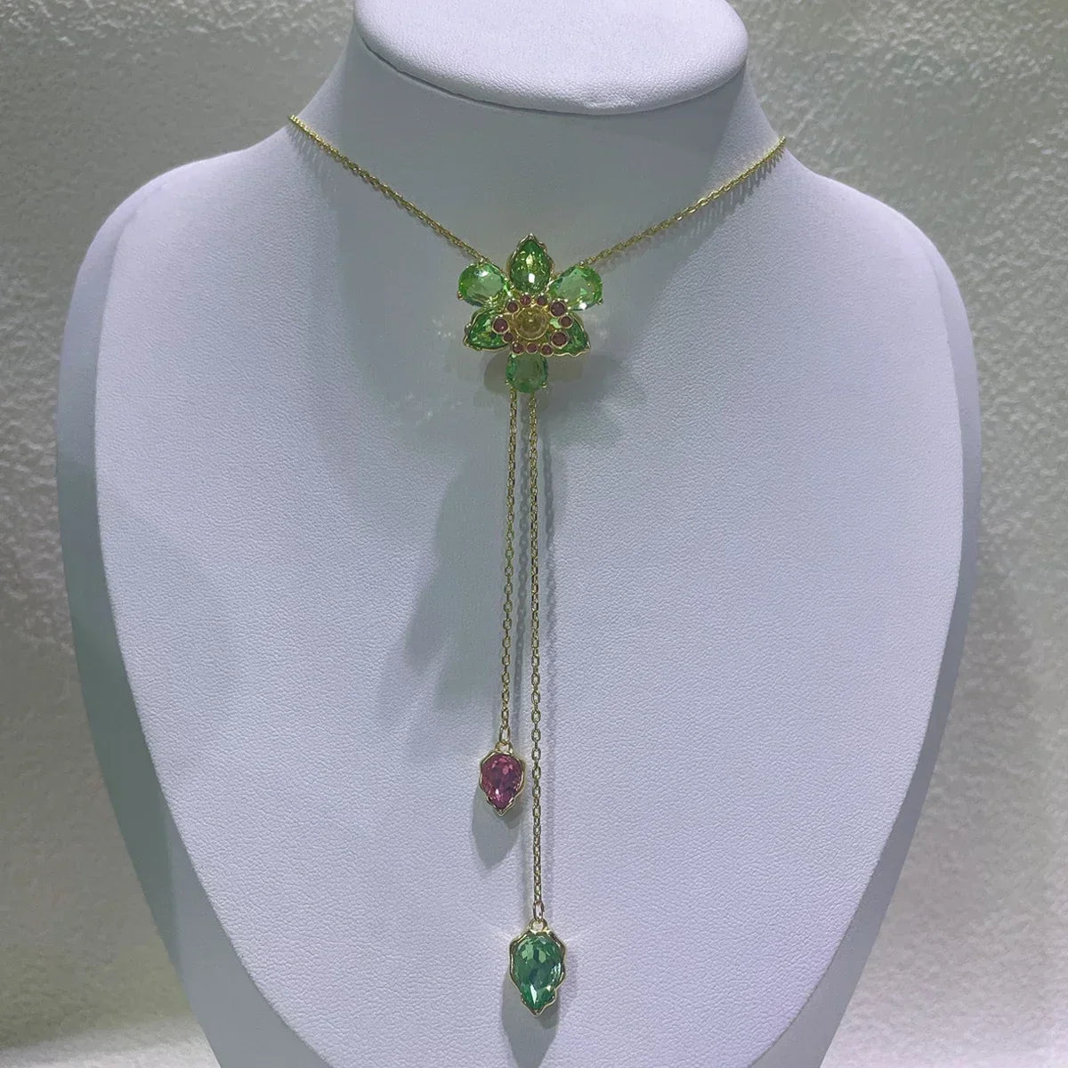 Trend Fine Jewelry Sets Charm Pink Blue Flower Crystal Fashion Luxury Necklace