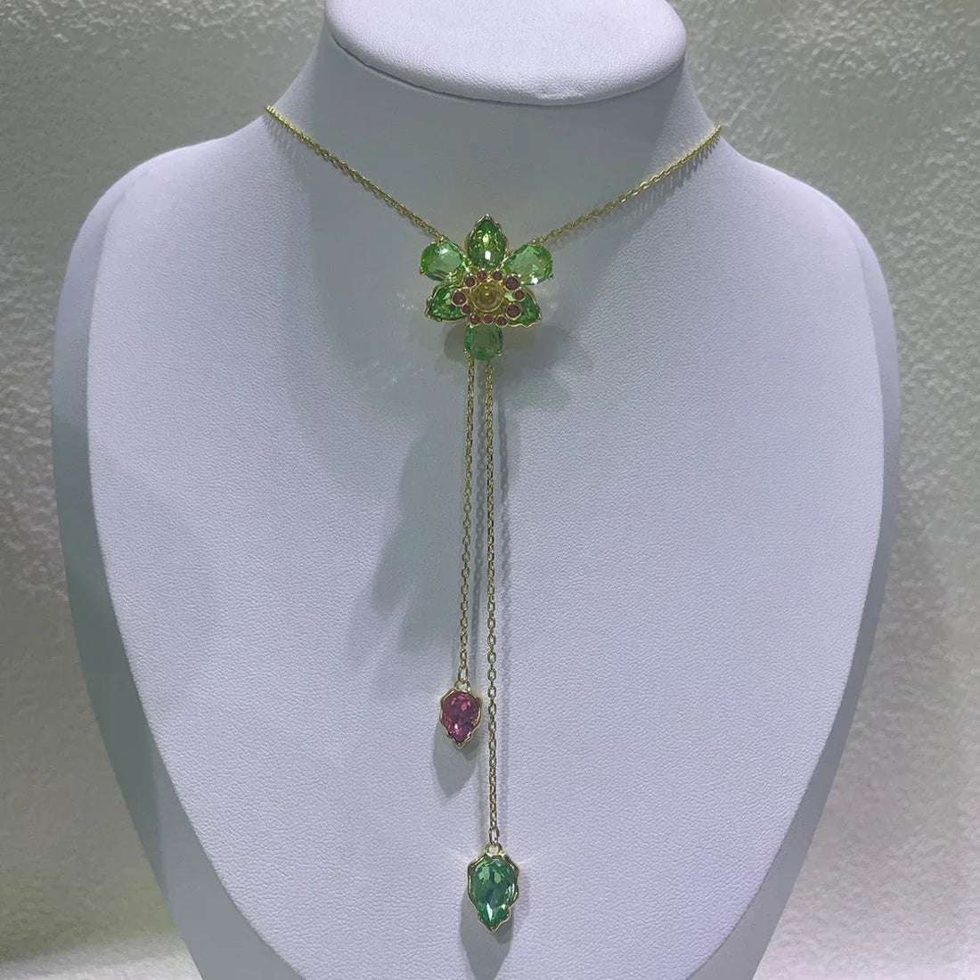 Trend Fine Jewelry Sets Charm Pink Blue Flower Crystal Fashion Luxury Necklace