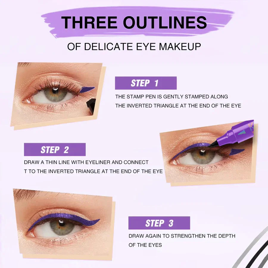 3-color Dual-ended stamp pen eyeliner smooth quick-drying eye makeup