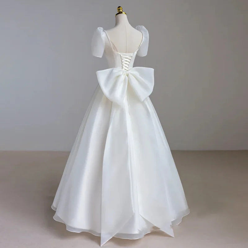 French Luxury White Satin Maxi Wedding Dresses for Bride Party Dress