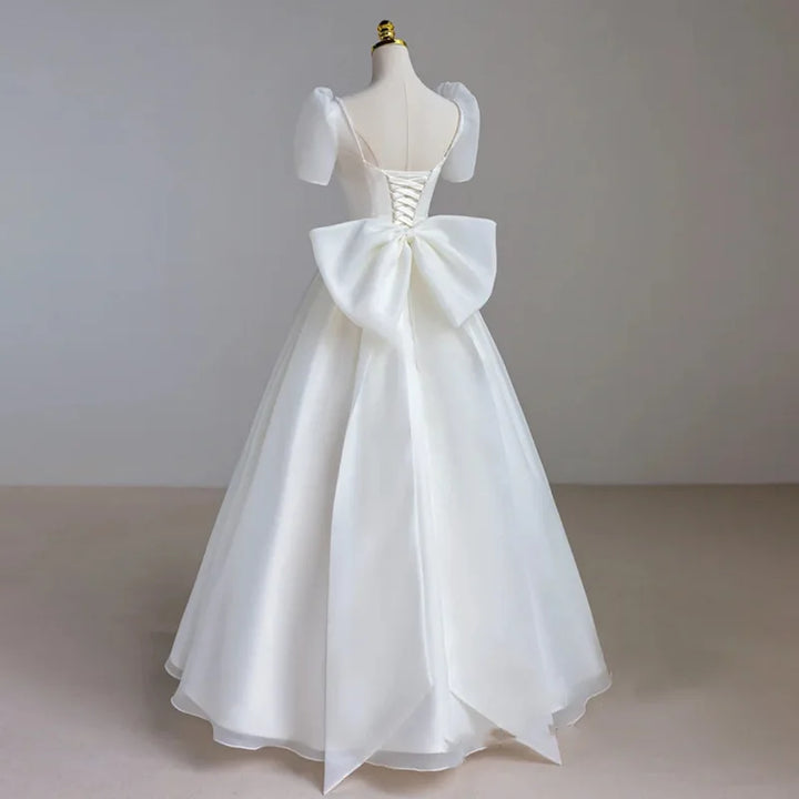 French Luxury White Satin Maxi Wedding Dresses for Bride Party Dress