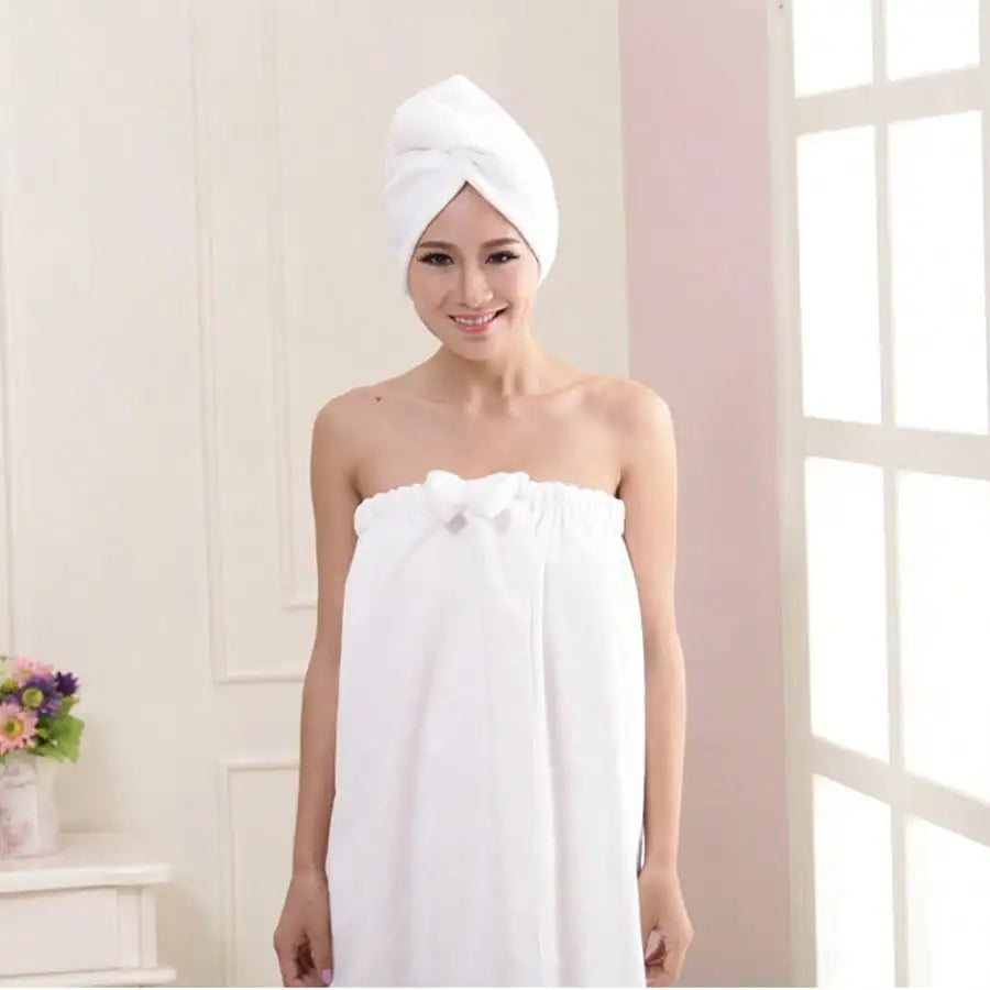 2-Piece Microfiber Bath Wrap Set Bowknot, Quick-Dry Hair Turban & Skirt