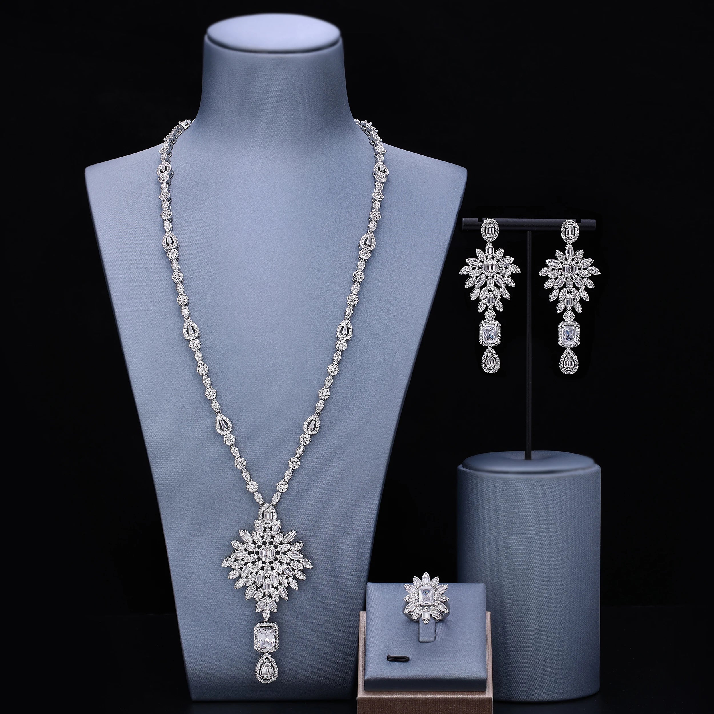4pcs Bridal Zirconia Full Jewelry Sets For Women Party, Luxury sets