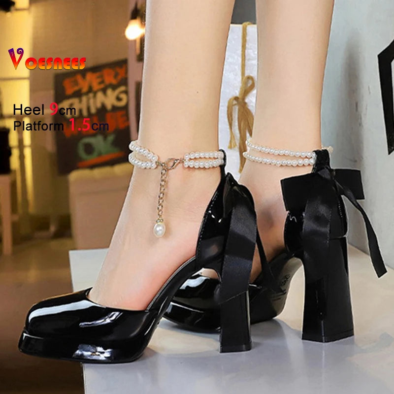 Toe Sandals Women 9CM Thick High Heel Summer Party Dress Shoes