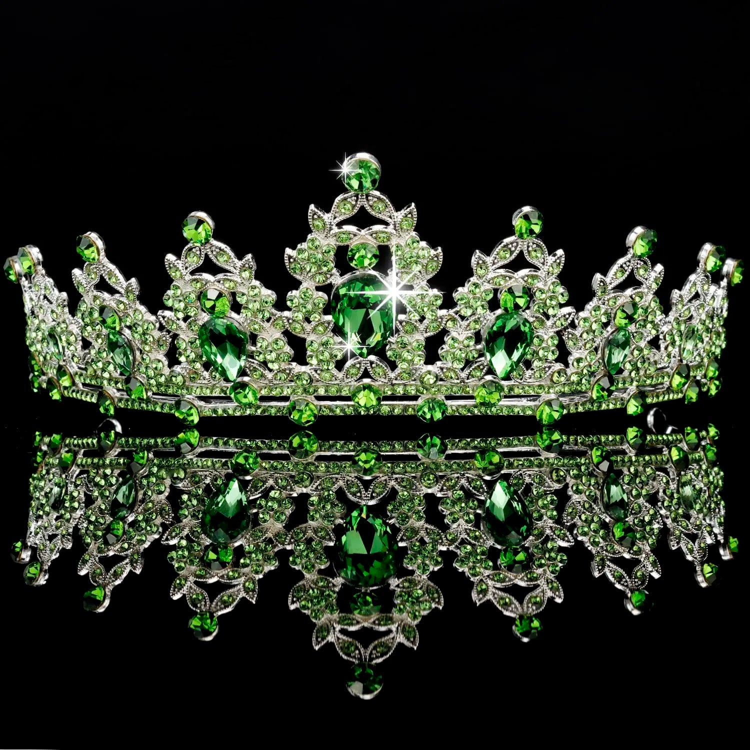 Green Crown Crystal Birthday Tiara Girl's Headpiece Wedding Princess Gifts