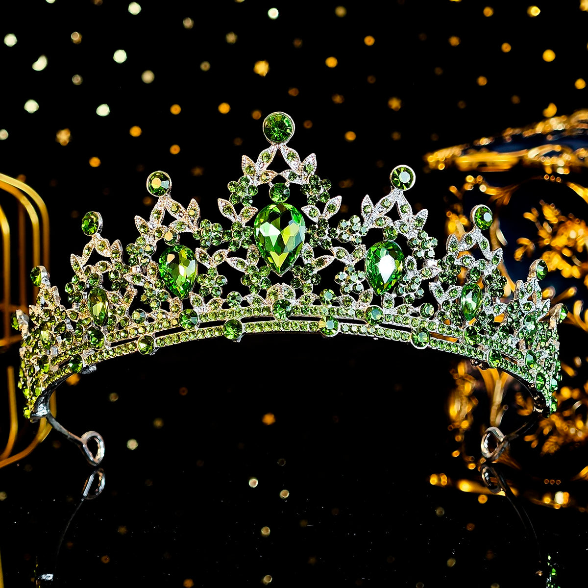 Green Crown Crystal Birthday Tiara Girl's Headpiece Wedding Princess Gifts