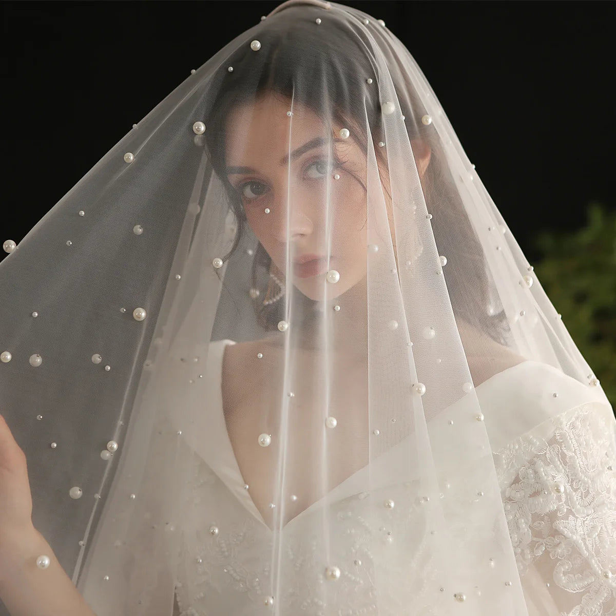 Mantilla Bridal Veils Lace Edge Pearl Wedding Veil Bride Española Wedding