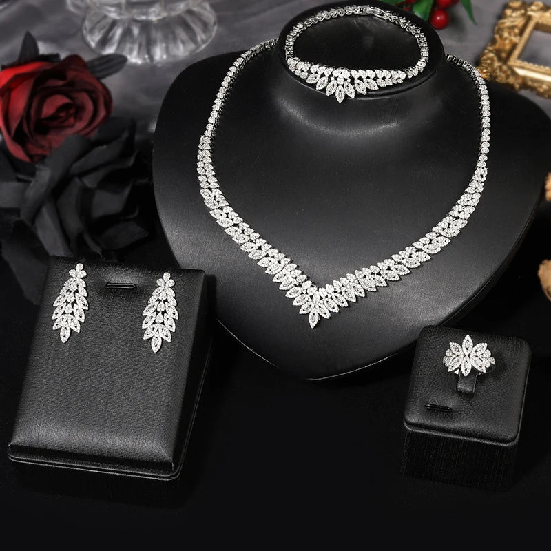 4pcs Bridal Zirconia Full Jewelry Sets For Women Party, Luxury sets