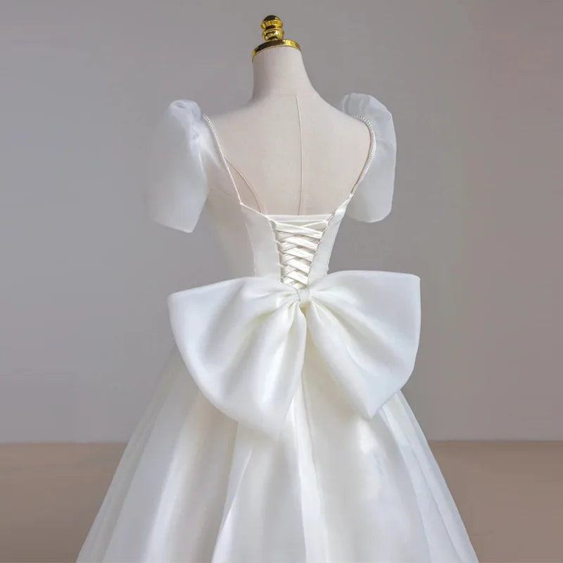 French Luxury White Satin Maxi Wedding Dresses for Bride Party Dress