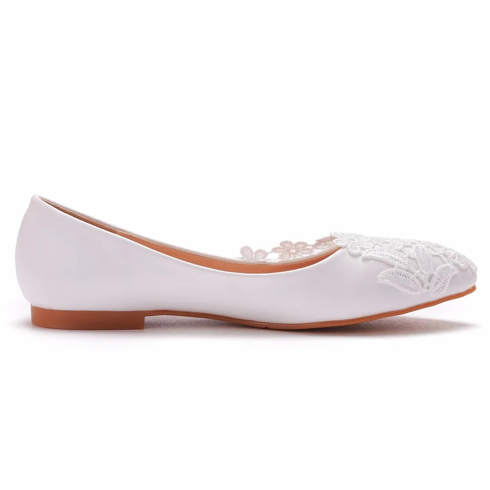 Elegant lace wedding dress shoes for women 2025 summer pointed toe