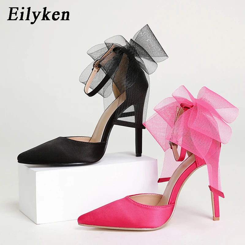 Fashion Silk Bowknot Satin Women Pumps Summer Pointed Toe High heels