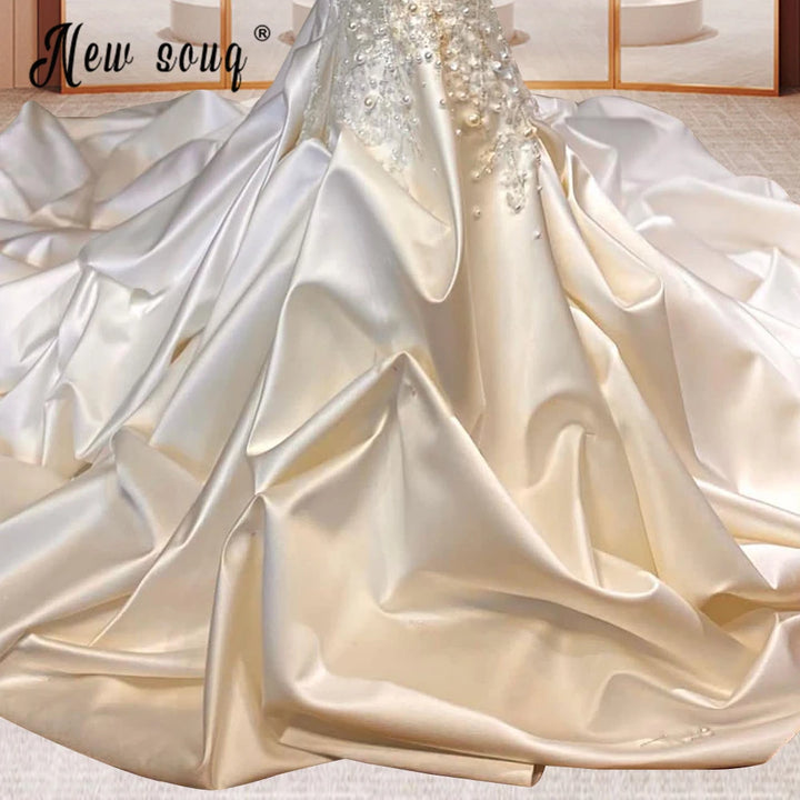 Modern Wedding Dress Elegant Pearls Mermaid Satin luxury wedding dress