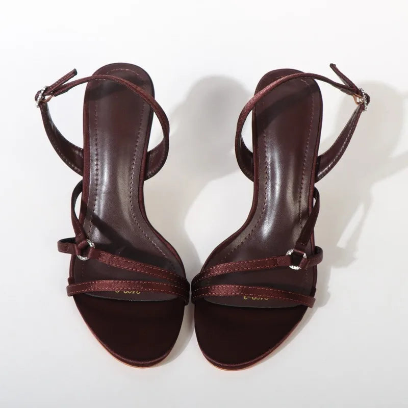 Women's Cross-Strap Sandals Elegant High Heels with Buckle Decor for Party