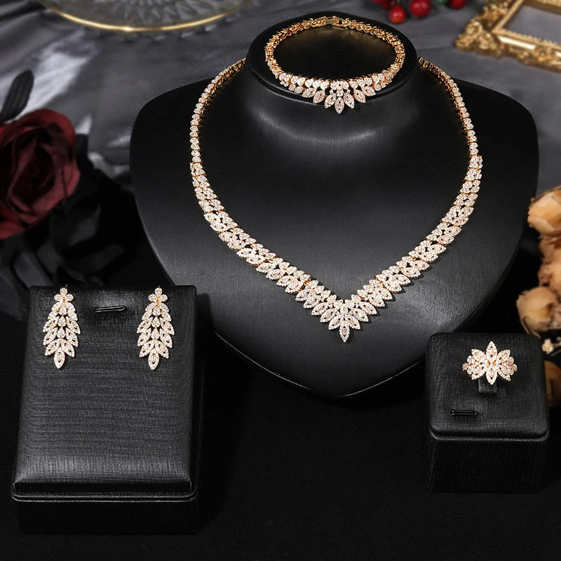 4pcs Bridal Zirconia Full Jewelry Sets For Women Party, Luxury sets