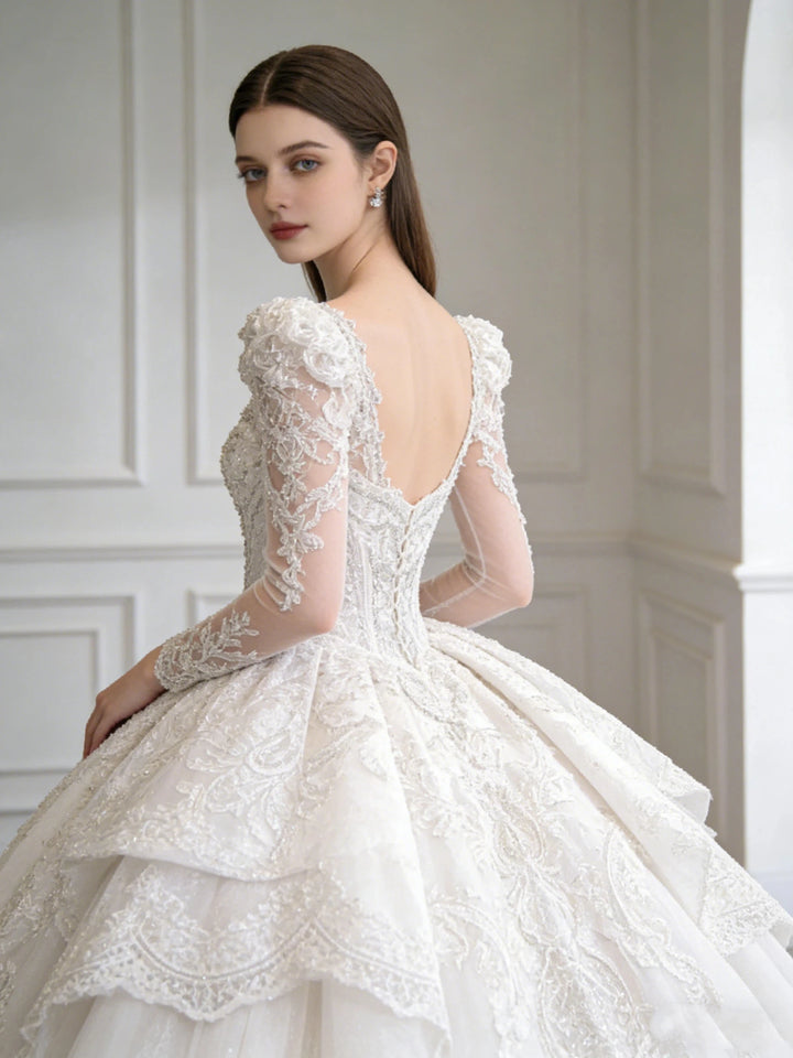 Luxury Crystal A-line Lace Bead Princess Wedding Dress Sexy Sweetheart Gown