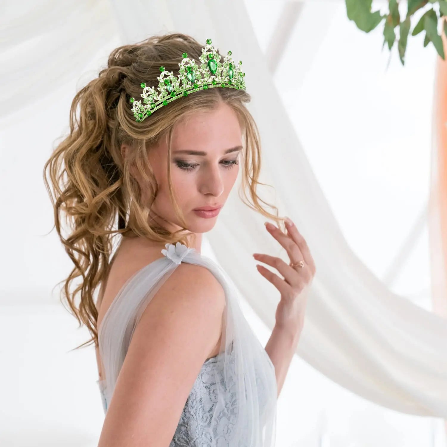 Green Crown Crystal Birthday Tiara Girl's Headpiece Wedding Princess Gifts