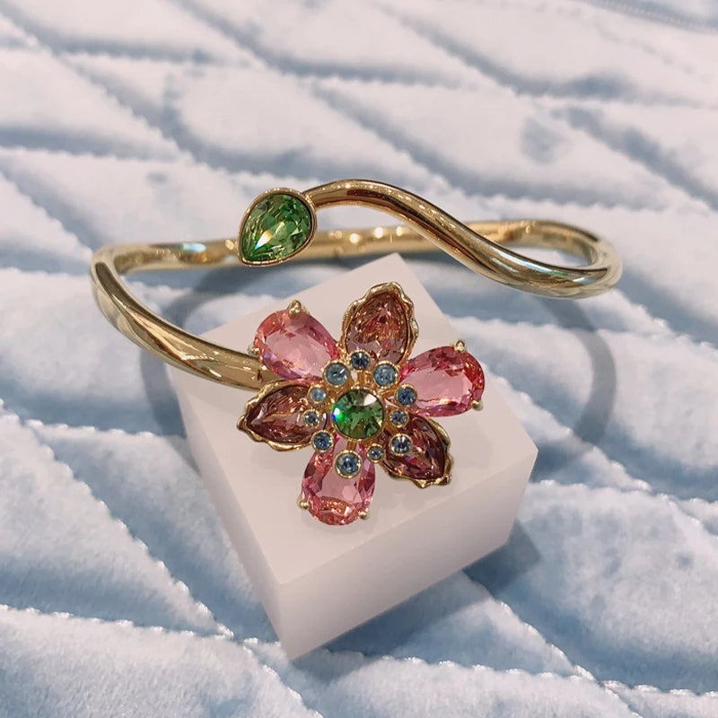 Trend Fine Jewelry Sets Charm Pink Blue Flower Crystal Fashion Luxury Necklace