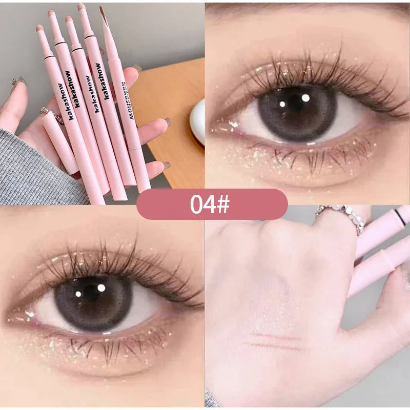 Women Double Lying Silkworm Eyeliner Pencil Diamond Glitter Matte Makeup