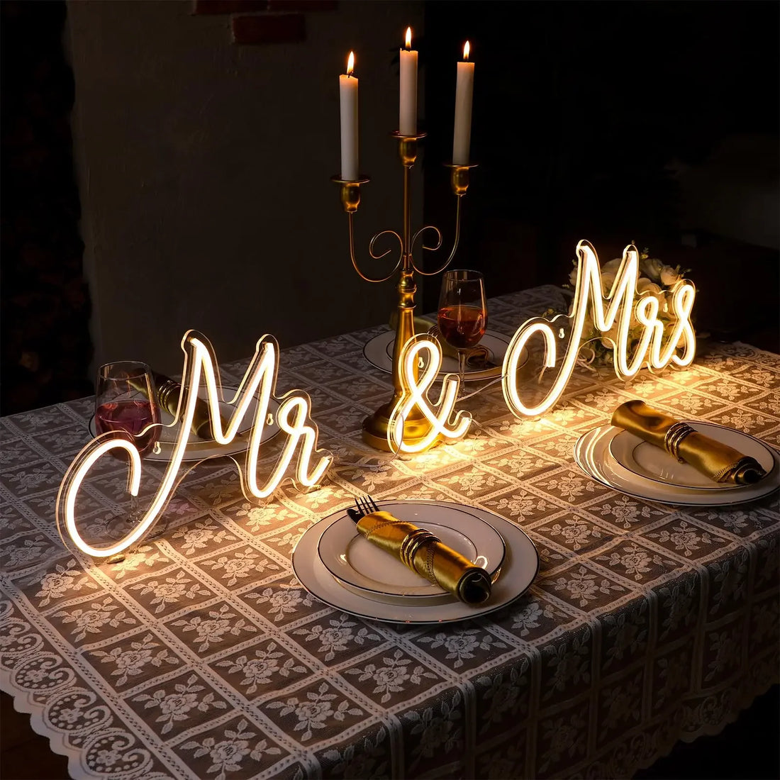 Mr Mrs Neon Sign LED Light with Dimmable Switch Wedding Sign