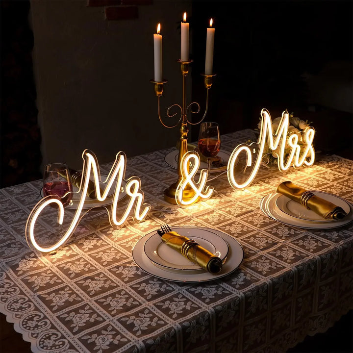 Mr Mrs Neon Sign LED Light with Dimmable Switch Wedding Sign