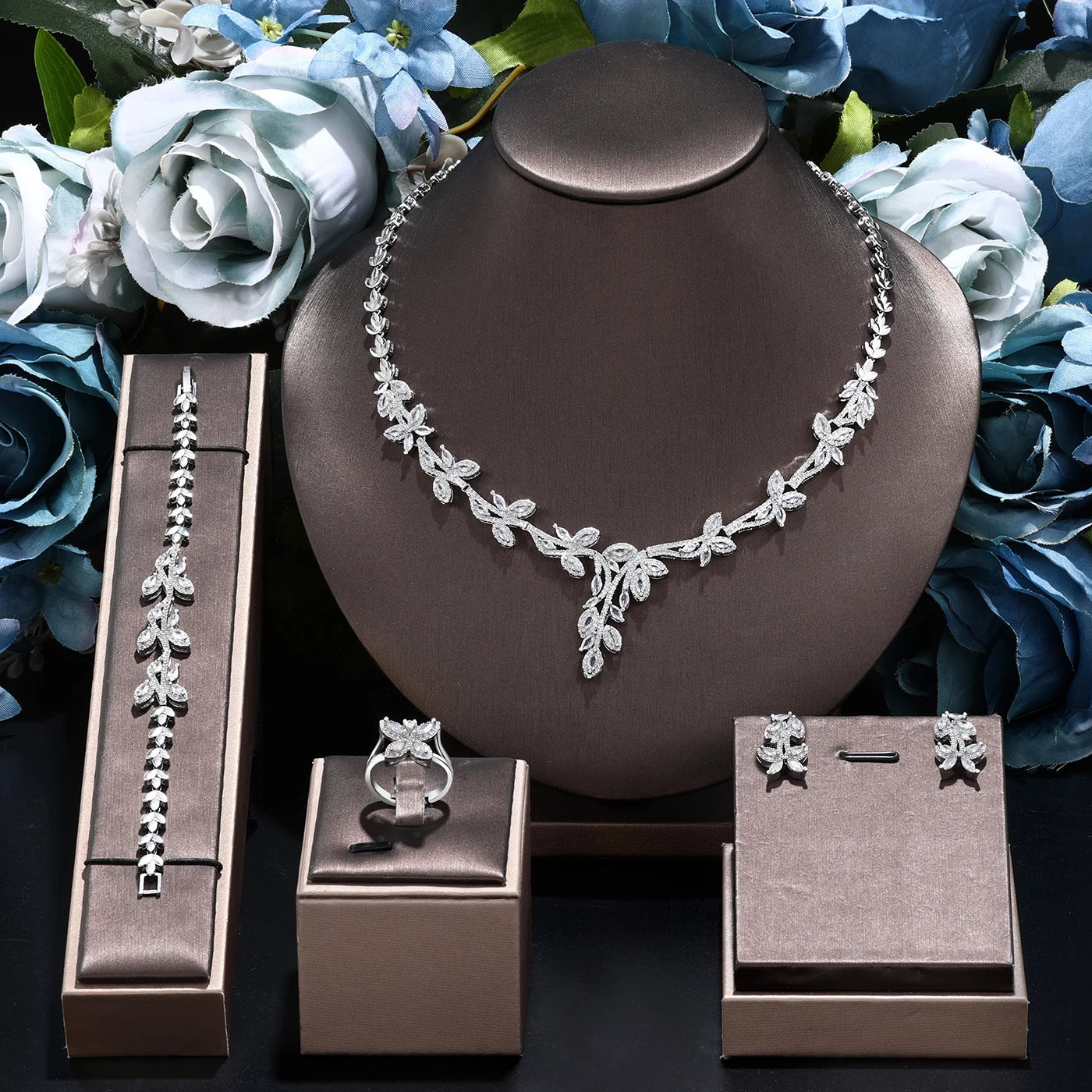 4pcs Bridal Zirconia Full Jewelry Sets For Women Party, Luxury sets