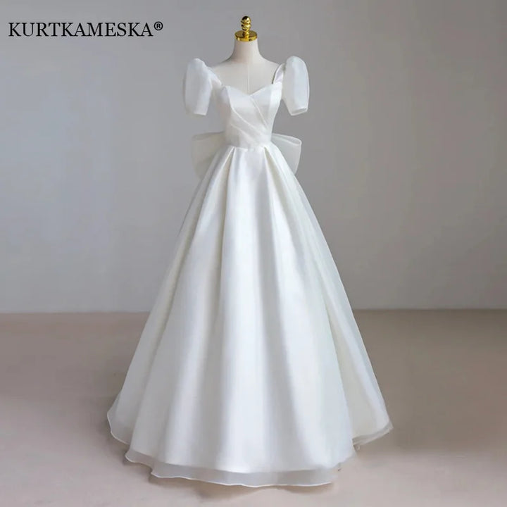 French Luxury White Satin Maxi Wedding Dresses for Bride Party Dress