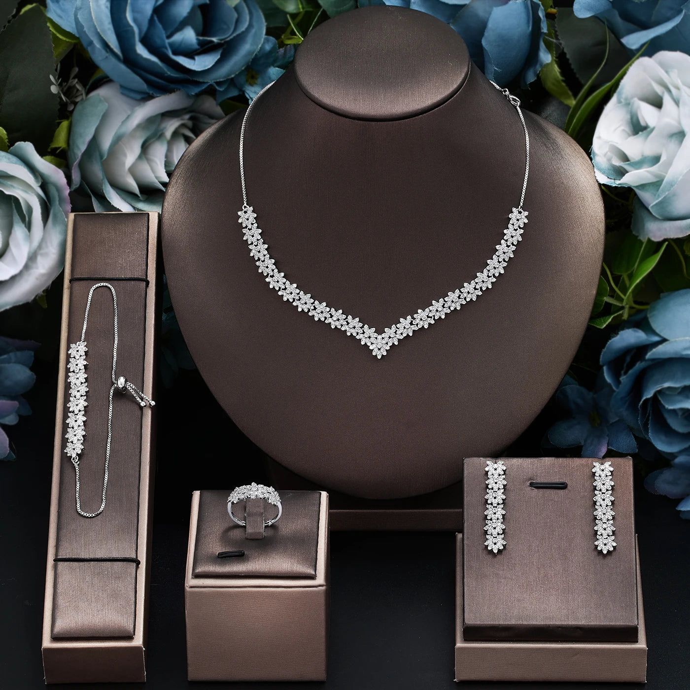 4pcs Bridal Zirconia Full Jewelry Sets For Women Party, Luxury sets