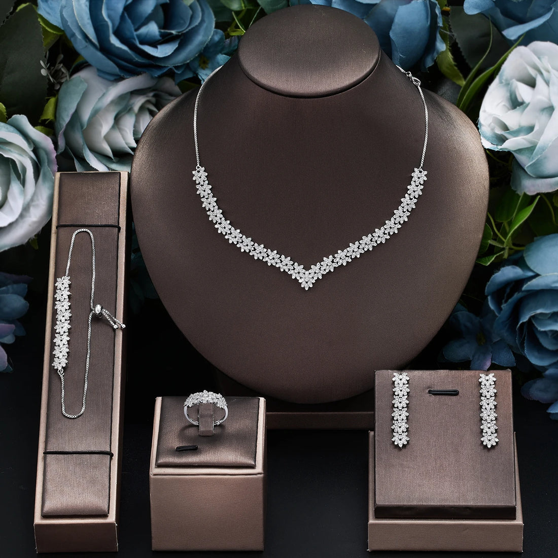4pcs Bridal Zirconia Full Jewelry Sets For Women Party, Luxury sets