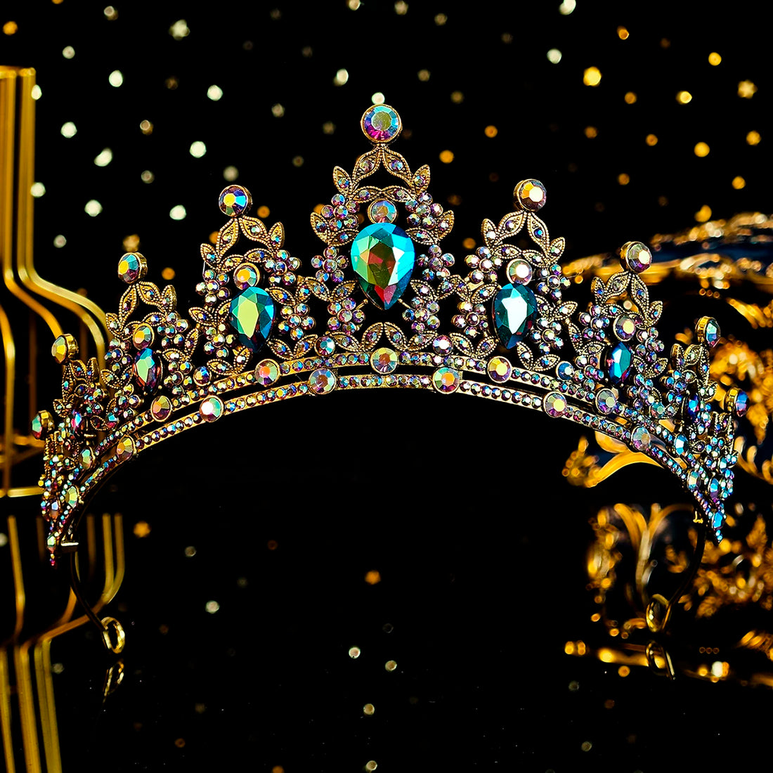 Green Crown Crystal Birthday Tiara Girl's Headpiece Wedding Princess Gifts
