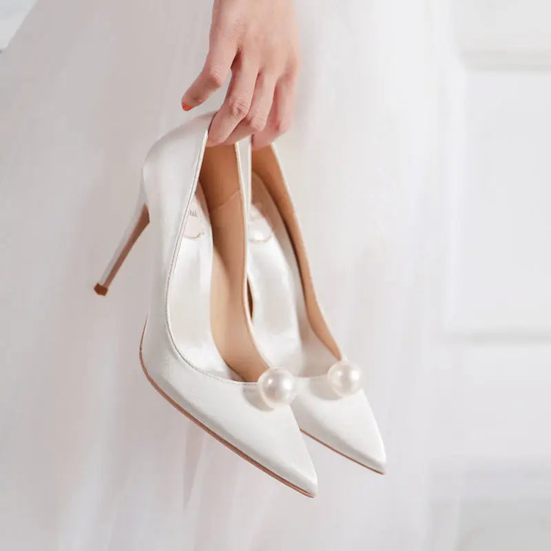 Bride Pumps Shoes for Woman Women's Summer Footwear Pearl Red Shoe