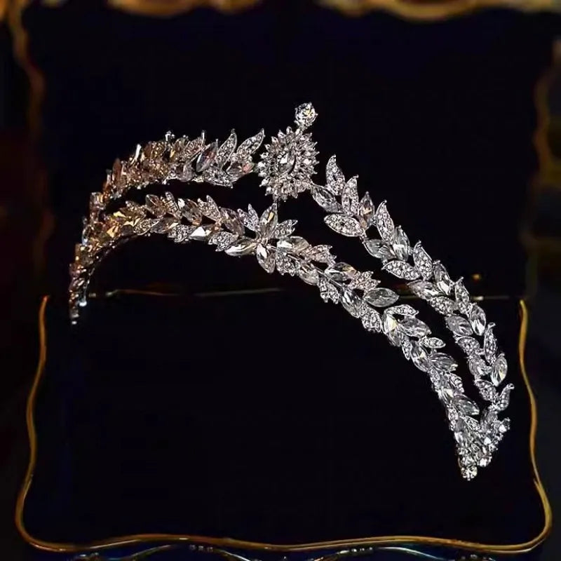 Baroque Luxury Crystal Leaf Bridal Tiaras Crown Headwear Wedding Accessories