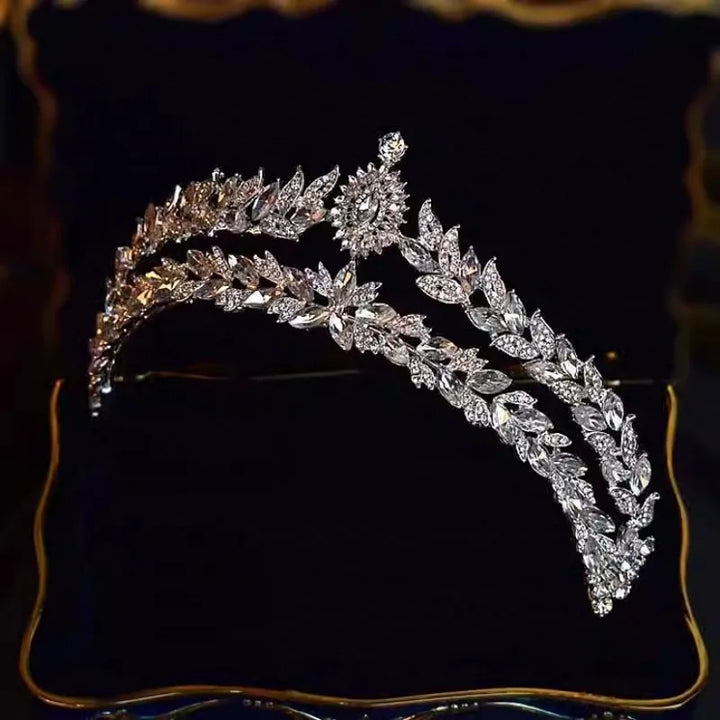 Baroque Luxury Crystal Leaf Bridal Tiaras Crown Headwear Wedding Accessories