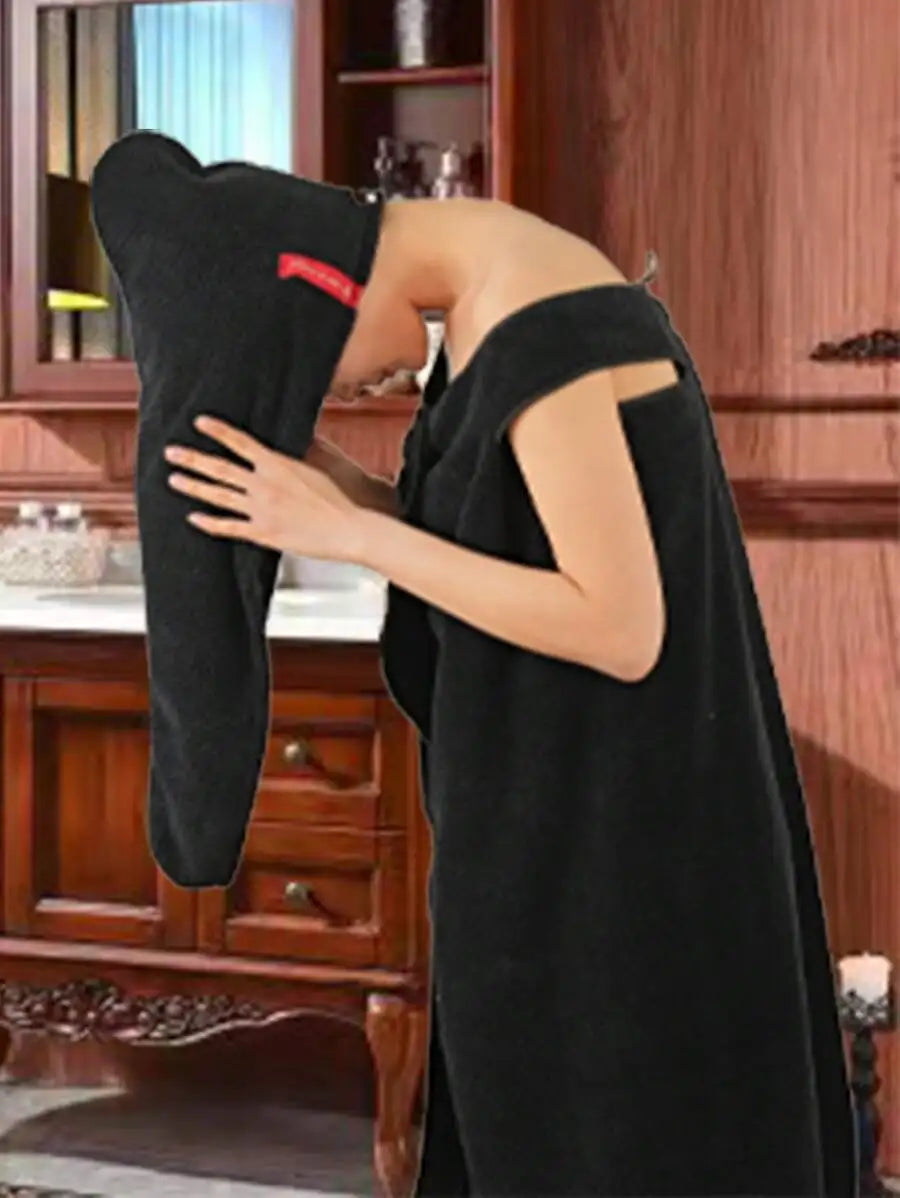 Black Microfiber Hair Drying Turban Cap for Women - Soft Absorbent Towel
