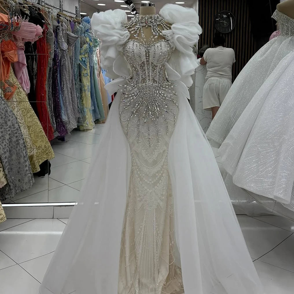 Elegant Glamorous Evening Dress With Beaded White luxury wedding dress