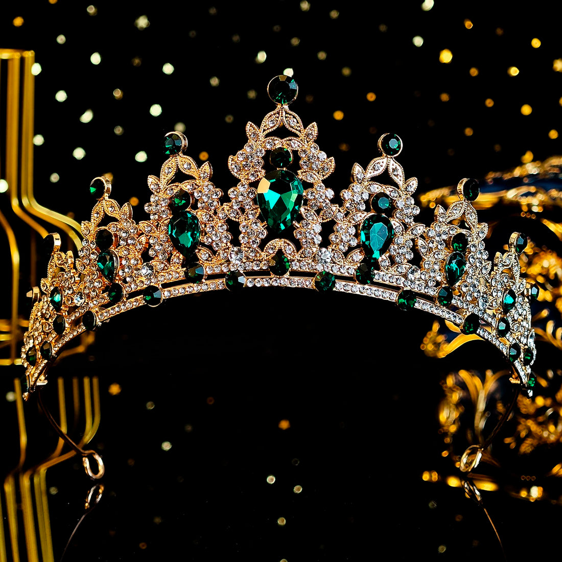 Green Crown Crystal Birthday Tiara Girl's Headpiece Wedding Princess Gifts