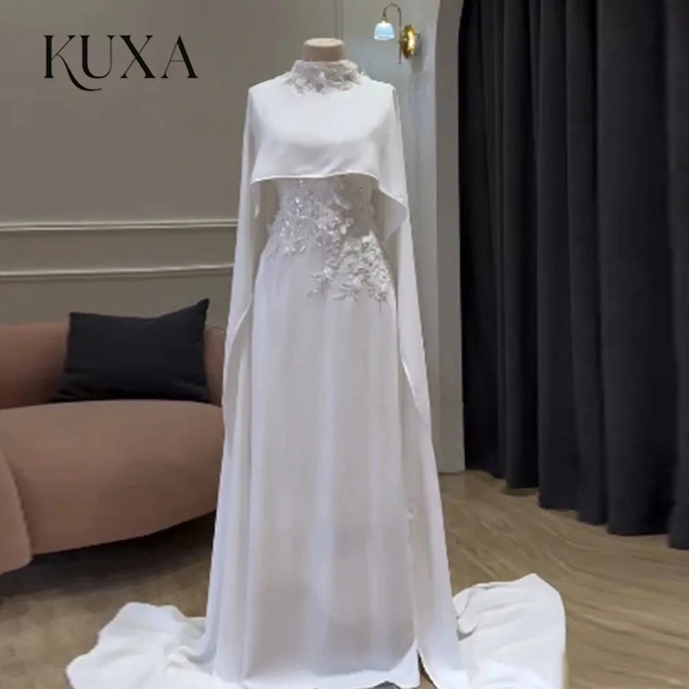 KUXA Luxury Arabic Wedding Dresses 3D Flowers Appliques Modest Bridal Gowns