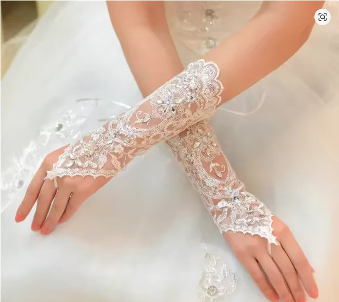 Elegant Women' Wedding Lace Gloves Bridal Fingerless Crystal Sequins