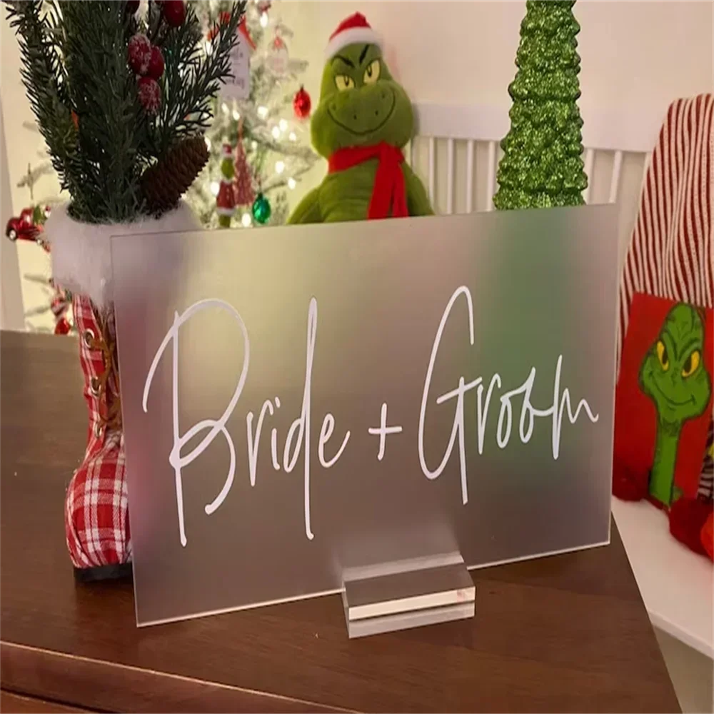 Bride and Groom Mr and Mrs Table Signs, Clear Glass Look Acrylic Head Table Sign
