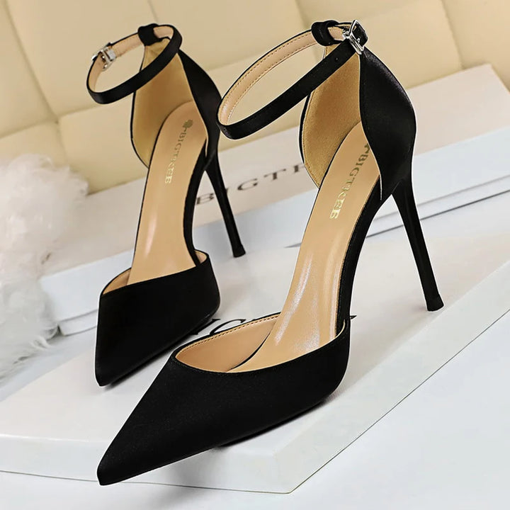BIGTREE Shoes Satin With Shallow Pointed Women Pumps Buckle Heels