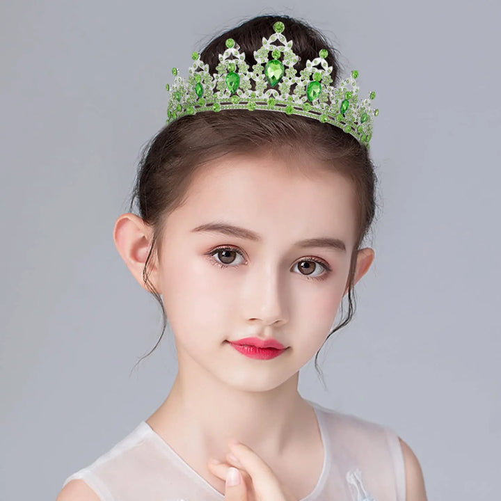 Green Crown Crystal Birthday Tiara Girl's Headpiece Wedding Princess Gifts